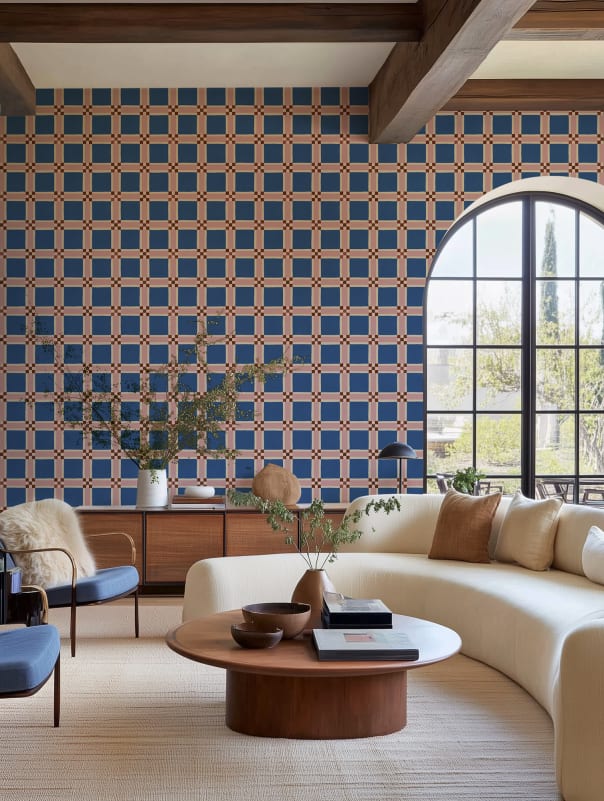 Rebel Walls R21597 Pops Bold Grid Blue - mural w retro kratkę
