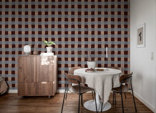 Rebel Walls R21587 Pops Gingham Burgundy - mural w kratkę