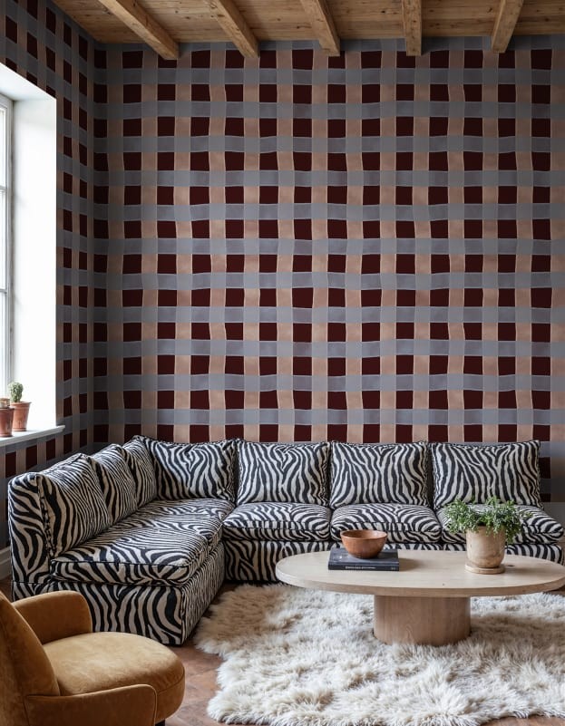 Rebel Walls R21587 Pops Gingham Burgundy - mural w kratkę