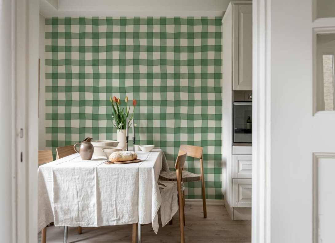 Rebel Walls R21588 Pops Gingham Green - mural w kratkę