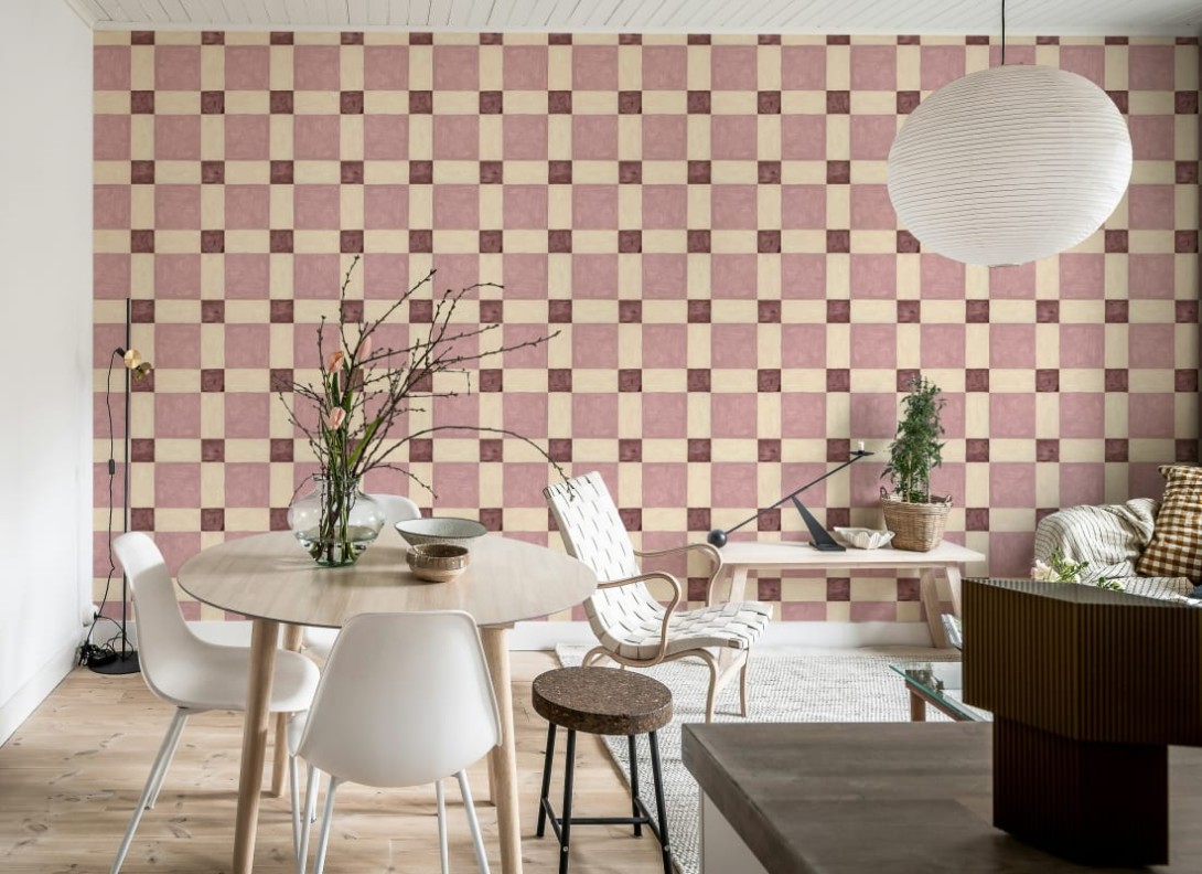 Rebel Walls R21599 Pops Artisan Square Pink - mural w geometryczny wzór
