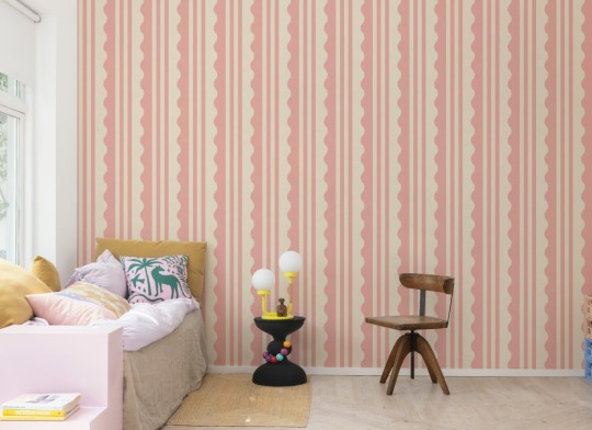 Rebel Walls R21632 Pops Wavy Stripe Pink - mural w paski i fale