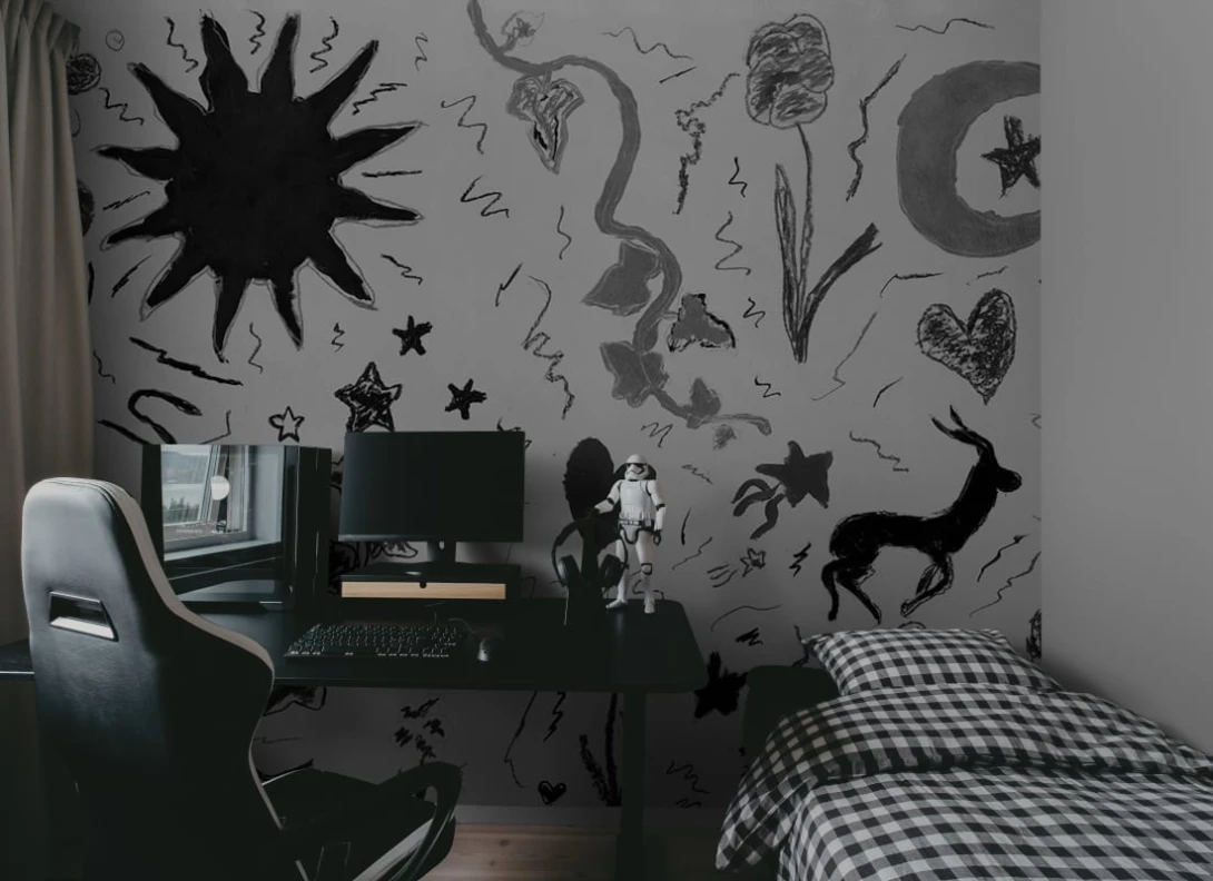 Rebel Walls R21507 John-John Wallmansson Chroma Black & White - mural w zwierzęta i rośliny