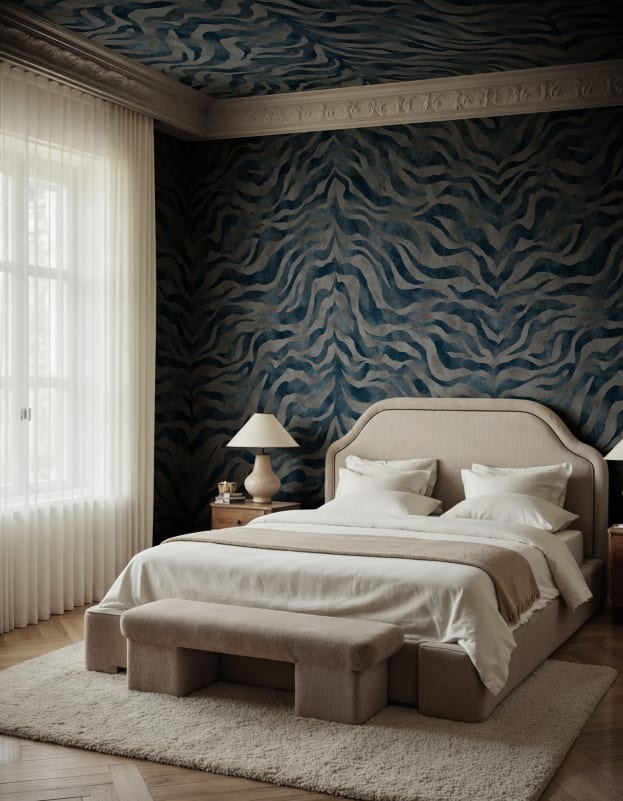 Rebel Walls R21451 Eden Escape Animal Luxe Blue - mural w print zebry