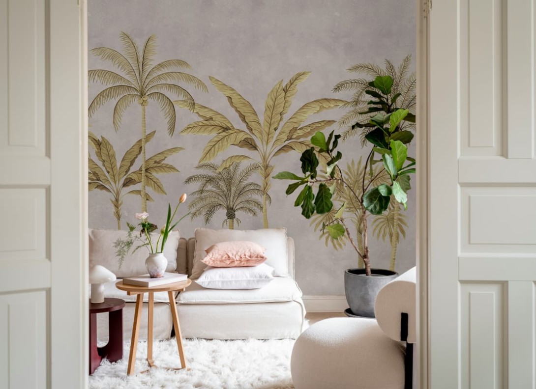 Rebel Walls R20880 Eden Escape Golden Palms Pink - mural w palmy