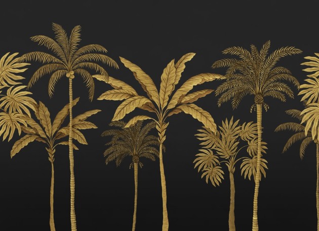Rebel Walls R20877 Eden Escape Golden Palms Black - mural w palmy