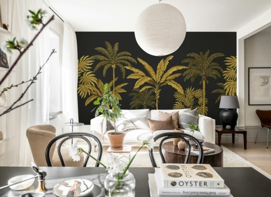 Rebel Walls R20877 Eden Escape Golden Palms Black - mural w palmy