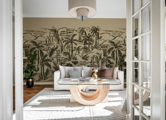 Rebel Walls R21437 Eden Escape Palm Oasis Black - mural w tropikalny krajobraz