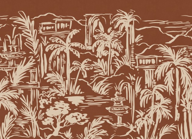 Rebel Walls R21438 Eden Escape Palm Oasis Rust - mural w tropikalny krajobraz