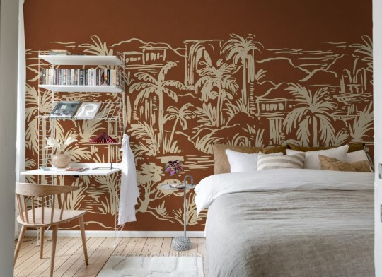 Rebel Walls R21438 Eden Escape Palm Oasis Rust - mural w tropikalny krajobraz