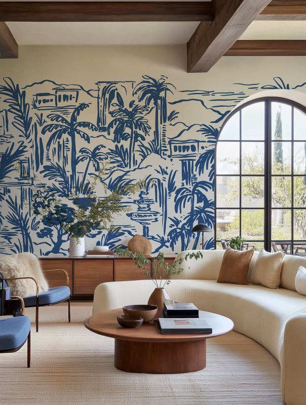 Rebel Walls R21439 Eden Escape Palm Oasis Blue - mural w tropikalny krajobraz