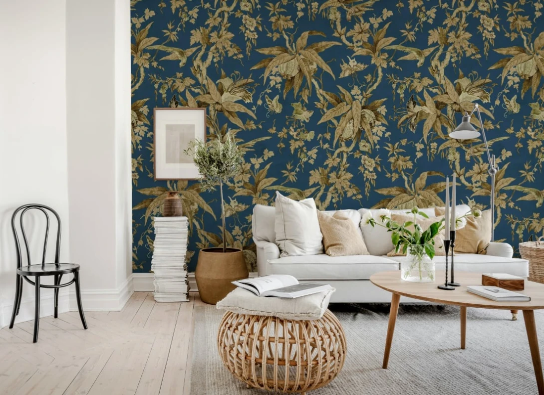 Rebel Walls R20873 Eden Escape Nature of Eden Blue - mural w egzotyczne owoce i kwiaty