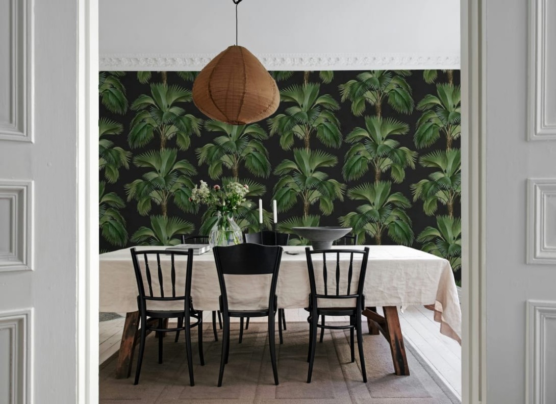 Rebel Walls R21442 Eden Escape Tropical Rhythm Black - mural w palmy