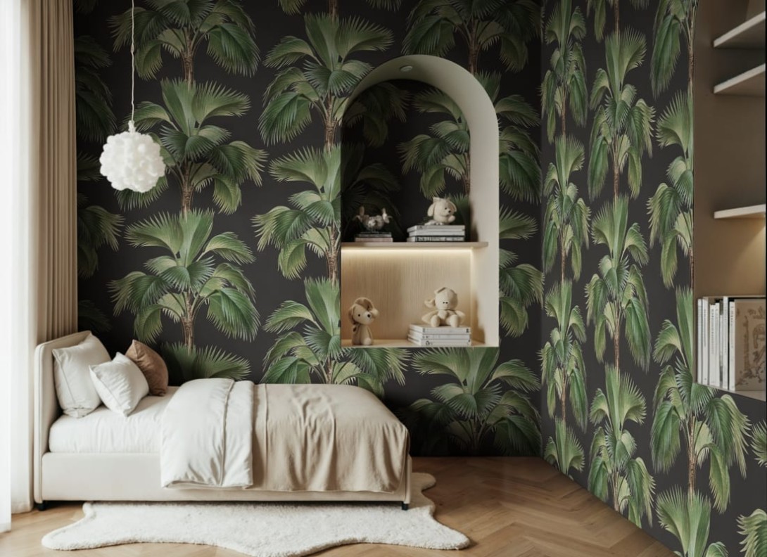 Rebel Walls R21442 Eden Escape Tropical Rhythm Black - mural w palmy