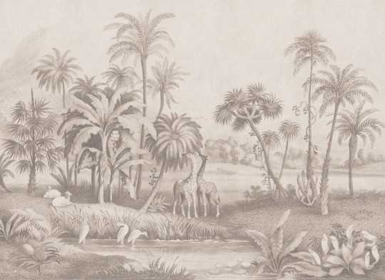 Rebel Walls R20893 Eden Escape Giraffe Savannah Beige - mural w krajobraz sawanny