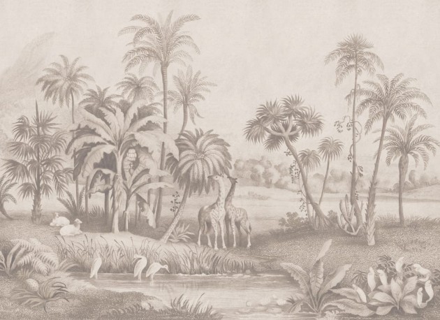 Rebel Walls R20893 Eden Escape Giraffe Savannah Beige - mural w krajobraz sawanny