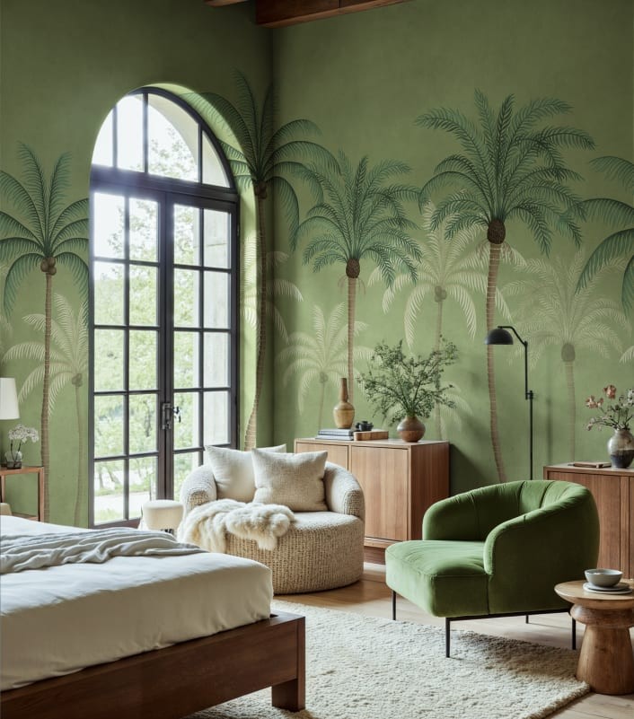 Rebel Walls R20912 Eden Escape Palm Parade Green - mural w palmy