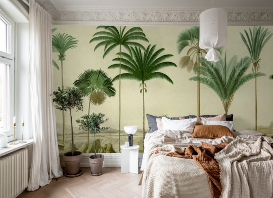 Rebel Walls R20869 Eden Escape Vintage Palms Green - mural w ręcznie malowane palmy