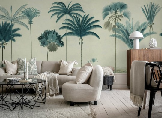 Rebel Walls R20871 Eden Escape Vintage Palms Blue - mural w ręcznie malowane palmy