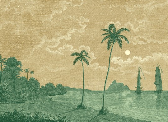 Rebel Walls R20896 Eden Escape Palm Beach Yellow - mural w tropikalną plaże i palmy