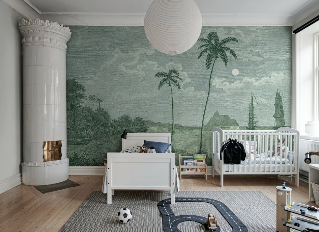 Rebel Walls R20898 Eden Escape Palm Beach Blue - mural w tropikalną plaże i palmy