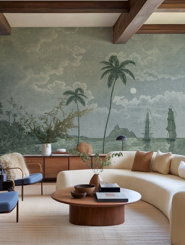 Rebel Walls R20898 Eden Escape Palm Beach Blue - mural w tropikalną plaże i palmy