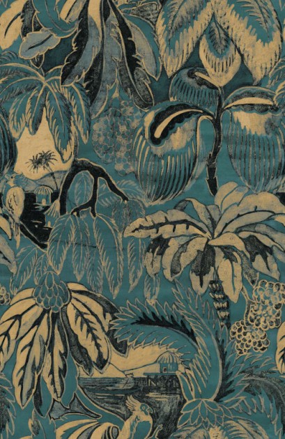 Rebel Walls R21434 Eden Escape Golden Mirage Teal - mural w egzotyczne rośliny i ptaki