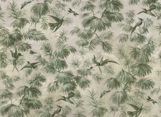 Rebel Walls R20906 Eden Escape Humming Harmony Green - mural w ptaki i ważki w stylu vintage