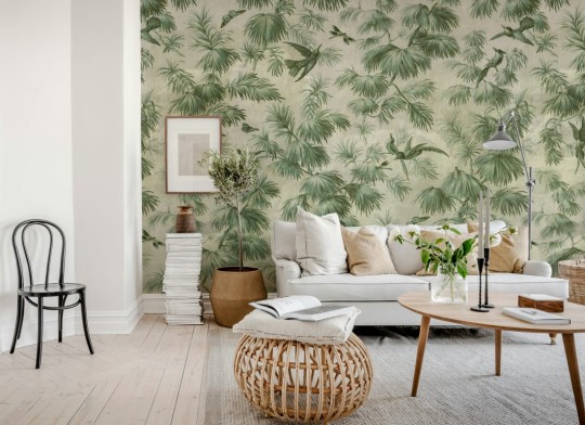 Rebel Walls R20906 Eden Escape Humming Harmony Green - mural w ptaki i ważki w stylu vintage