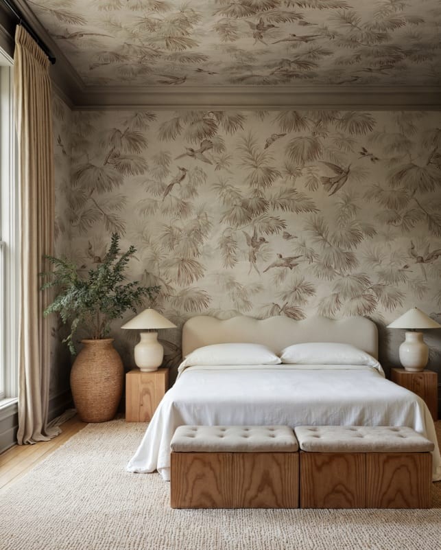 Rebel Walls R20908 Eden Escape Humming Harmony Beige - mural w ptaki i ważki w stylu vintage