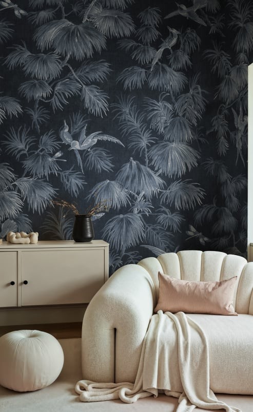 Rebel Walls R20907 Eden Escape Humming Harmony Blue - mural w ptaki i ważki w stylu vintage