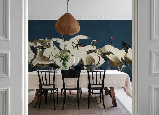 Rebel Walls R20900 Eden Escape Dancing Cranes Blue - mural w tańczące żurawie