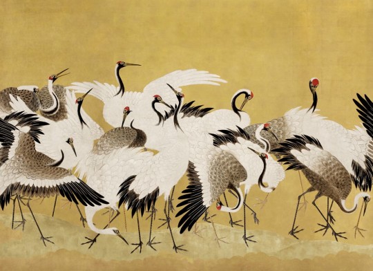 Rebel Walls R20901 Eden Escape Dancing Cranes Yellow - mural w tańczące żurawie