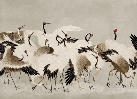 Rebel Walls R20904 Eden Escape Dancing Cranes Beige - mural w tańczące żurawie