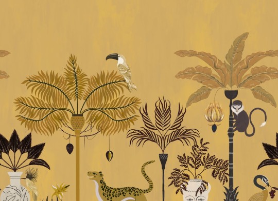 Rebel Walls R21469 Eden Escape Savanna Chic Yellow - mural w egzotyczne zwierzęta i rośliny