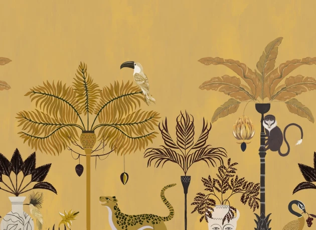 Rebel Walls R21469 Eden Escape Savanna Chic Yellow - mural w egzotyczne zwierzęta i rośliny