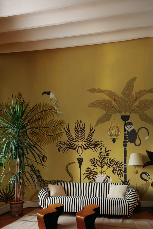Rebel Walls R21469 Eden Escape Savanna Chic Yellow - mural w egzotyczne zwierzęta i rośliny