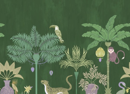 Rebel Walls R21471 Eden Escape Savanna Chic Green - mural w egzotyczne zwierzęta i rośliny