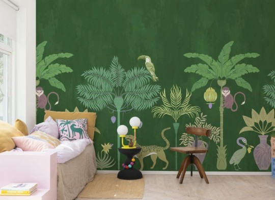 Rebel Walls R21471 Eden Escape Savanna Chic Green - mural w egzotyczne zwierzęta i rośliny