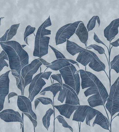 Rebel Walls R21428 Eden Escape Tropical Breeze Blue - mural w duże liście