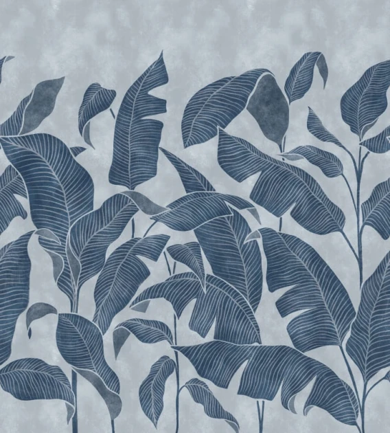 Rebel Walls R21428 Eden Escape Tropical Breeze Blue - mural w duże liście