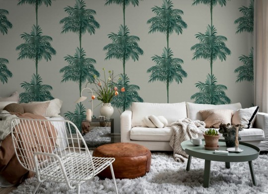 Rebel Walls R21454 Eden Escape Palm Stripes Blue - mural w paski i palmy