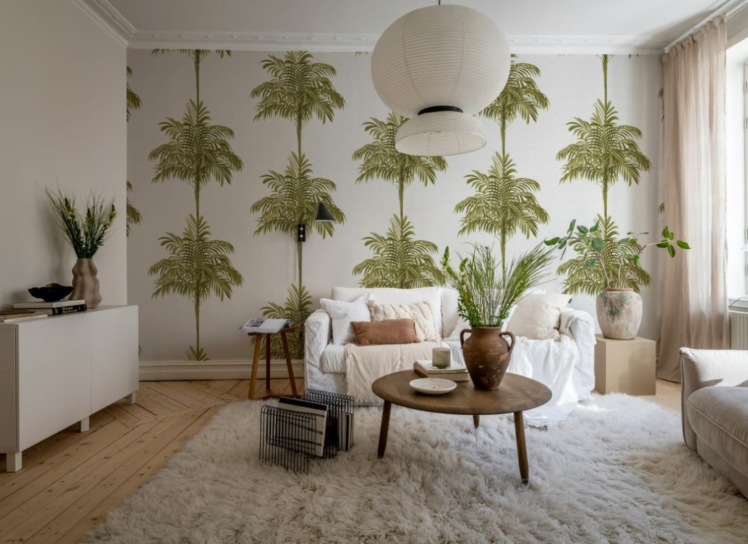 Rebel Walls R21456 Eden Escape Palm Stripes Gold - mural w paski i palmy