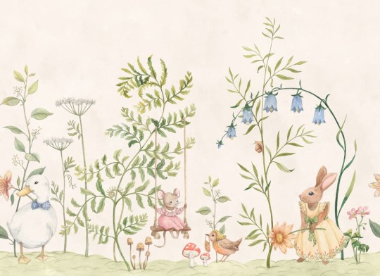 Sandberg S10593 Familjen Vilhelmina Green - mural łąka z bajkowymi zwierzątkami