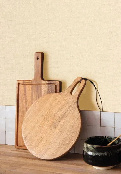 Caselio 103230020 Kitchen Box Uni Metallise Irise Blanc dore - tapeta imitująca len