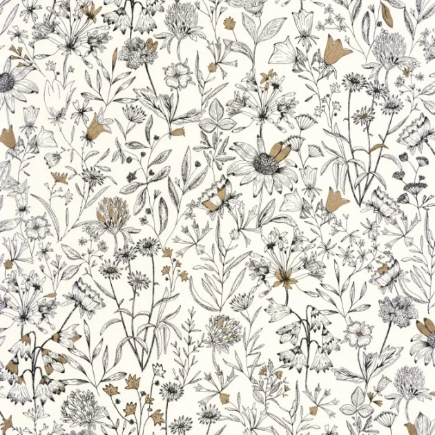Caselio 103000215 Kitchen Box Jardin de Giverny Blanc noir - tapeta w ogrodowe kwiaty