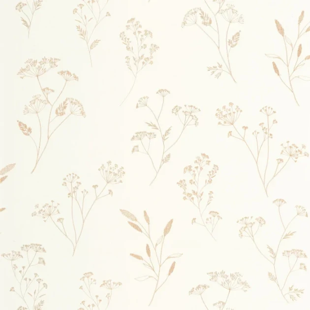 Caselio 106680234 Kitchen Box Little Graminea Or blanc - tapeta w delikatne rośliny