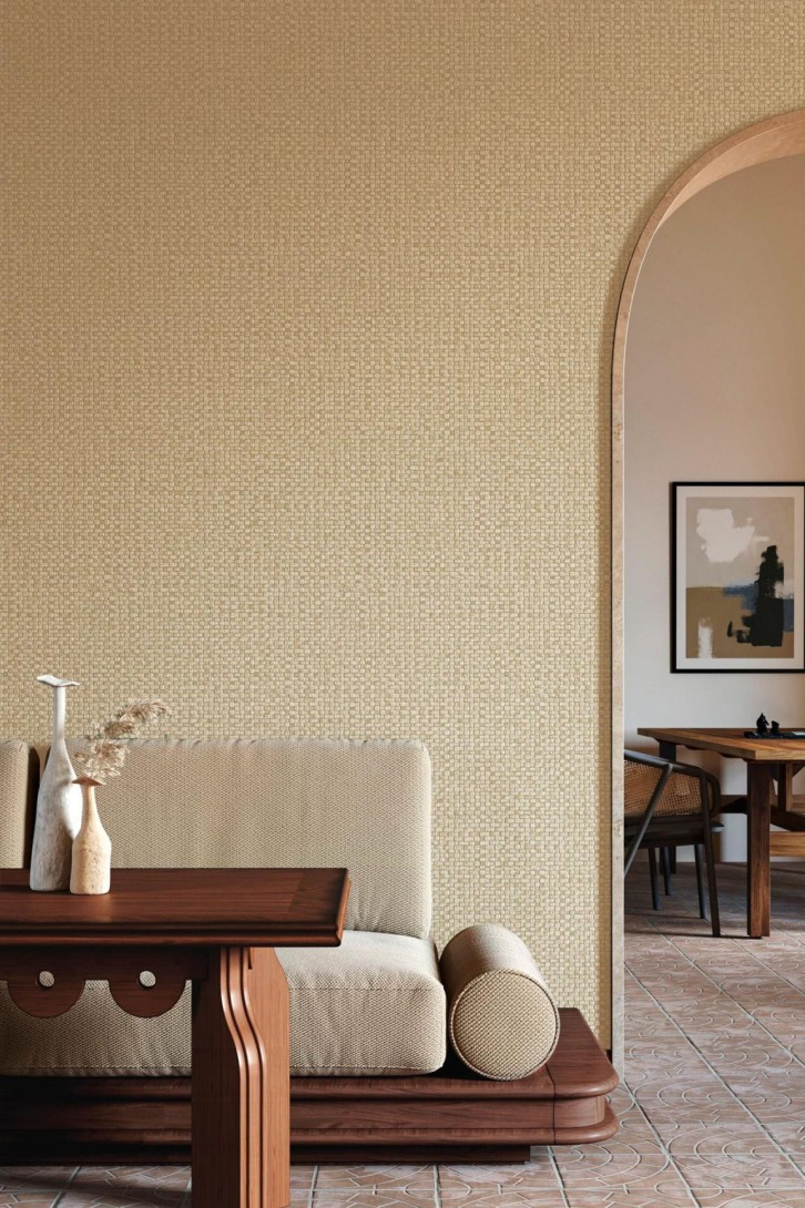 Arte 81542 Textura Ignis Puna Pearl - tapeta imitująca ręcznie tkane liście bananowca
