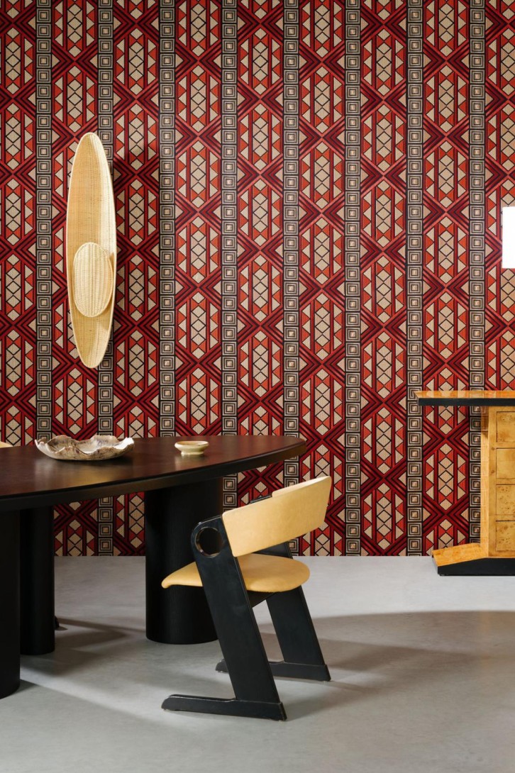 Arte 97771 Decors & Panoramiques Filigrana Cappuccino - tekstylna tapeta w haftowany wzór geometryczny w stylu art deco