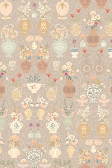 Majvillan 902-04 Summer Spritz Smoky Sand - tapeta w wazony na tle w liście